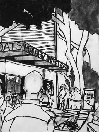 The After Work Crowd at the Shake Shack;
2019; charcoal on paper; 24 x 18" The After Work Crowd at the Shake Shack;
2019; charcoal on paper; 24 x 18"